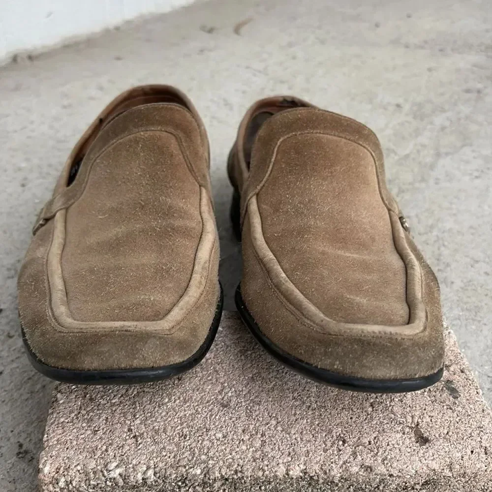 Ferragamo khaki tan suede loafers